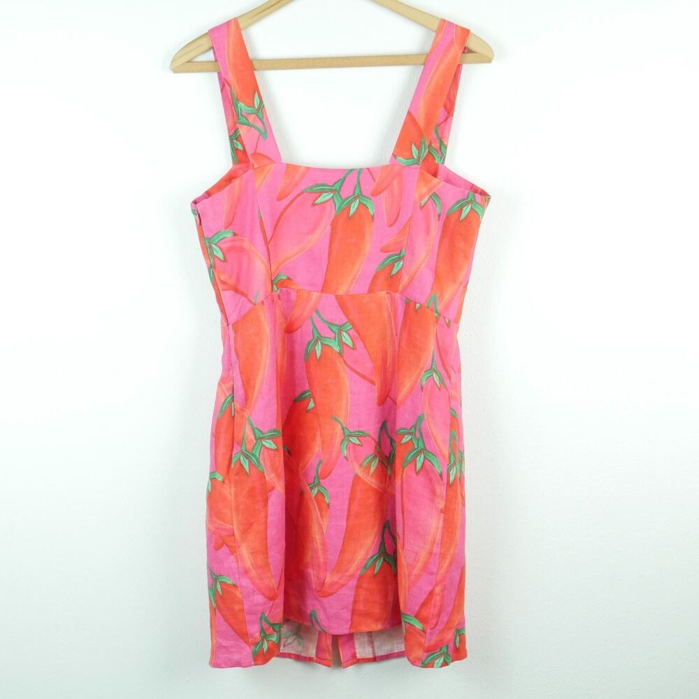 Farm Rio Mini Dress 100% Linen Pink Pepper Novelty Print Resort Vacation Summer - Picture 11 of 11